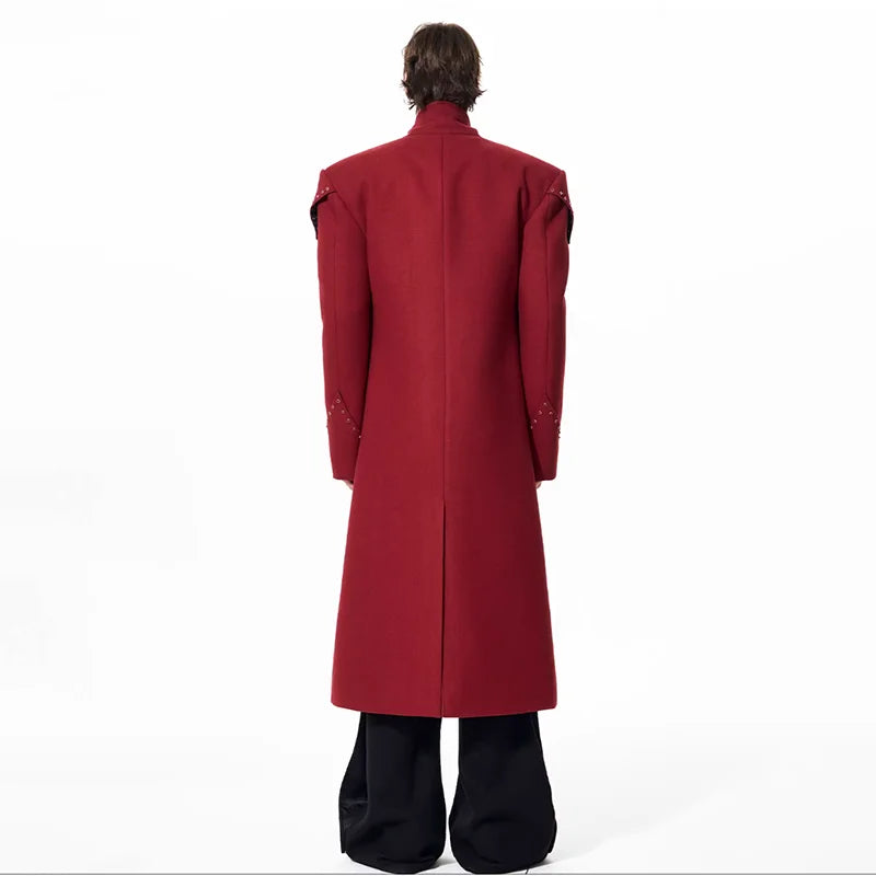 LUZHEN 2025 Winter New Shoulder Pad Double Breasted Elegant Knee-length Woolen Windbreaker Coat Men's Solid Color Trench JY5701