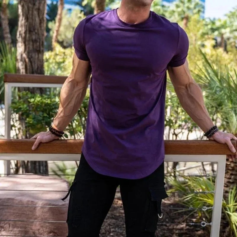 Muscle Fitness T-shirt Summer Men's Athleisure Workout short sleeve T-shirt High Quality cotton Men T-shirt Gym Sport Shirt Tops