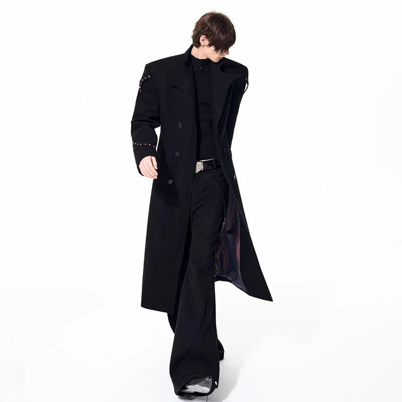 LUZHEN 2025 Winter New Shoulder Pad Double Breasted Elegant Knee-length Woolen Windbreaker Coat Men's Solid Color Trench JY5701