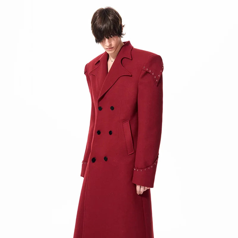 LUZHEN 2025 Winter New Shoulder Pad Double Breasted Elegant Knee-length Woolen Windbreaker Coat Men's Solid Color Trench JY5701