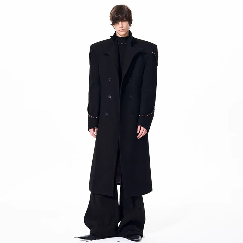 LUZHEN 2025 Winter New Shoulder Pad Double Breasted Elegant Knee-length Woolen Windbreaker Coat Men's Solid Color Trench JY5701
